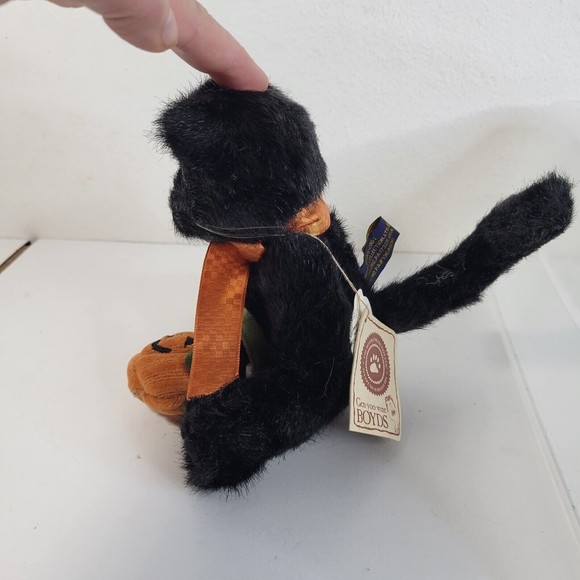 BOYDS BEARS BLACK CAT PEPPER B SCAREDYCAT DRESSED JOINTED PUMPKIN Damaged tag - Picture 2 of 9